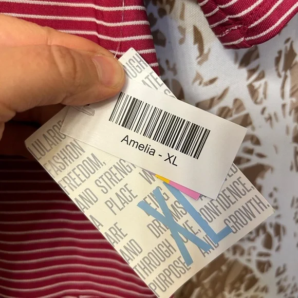 LuLaRoe XL Amelia Pink and White Striped Dress - Picture 4 of 5